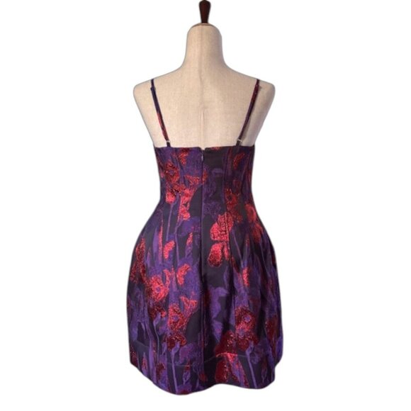 Liv Foster Designer Floral Jacquard Fit & Flare Corset Mini Dress Purple SIZE 10 - Picture 12 of 15